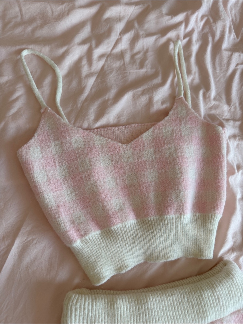 YesStyle Pink and Cream Knit Two-Piece Skirt Set — Women - Picture 5 of 7